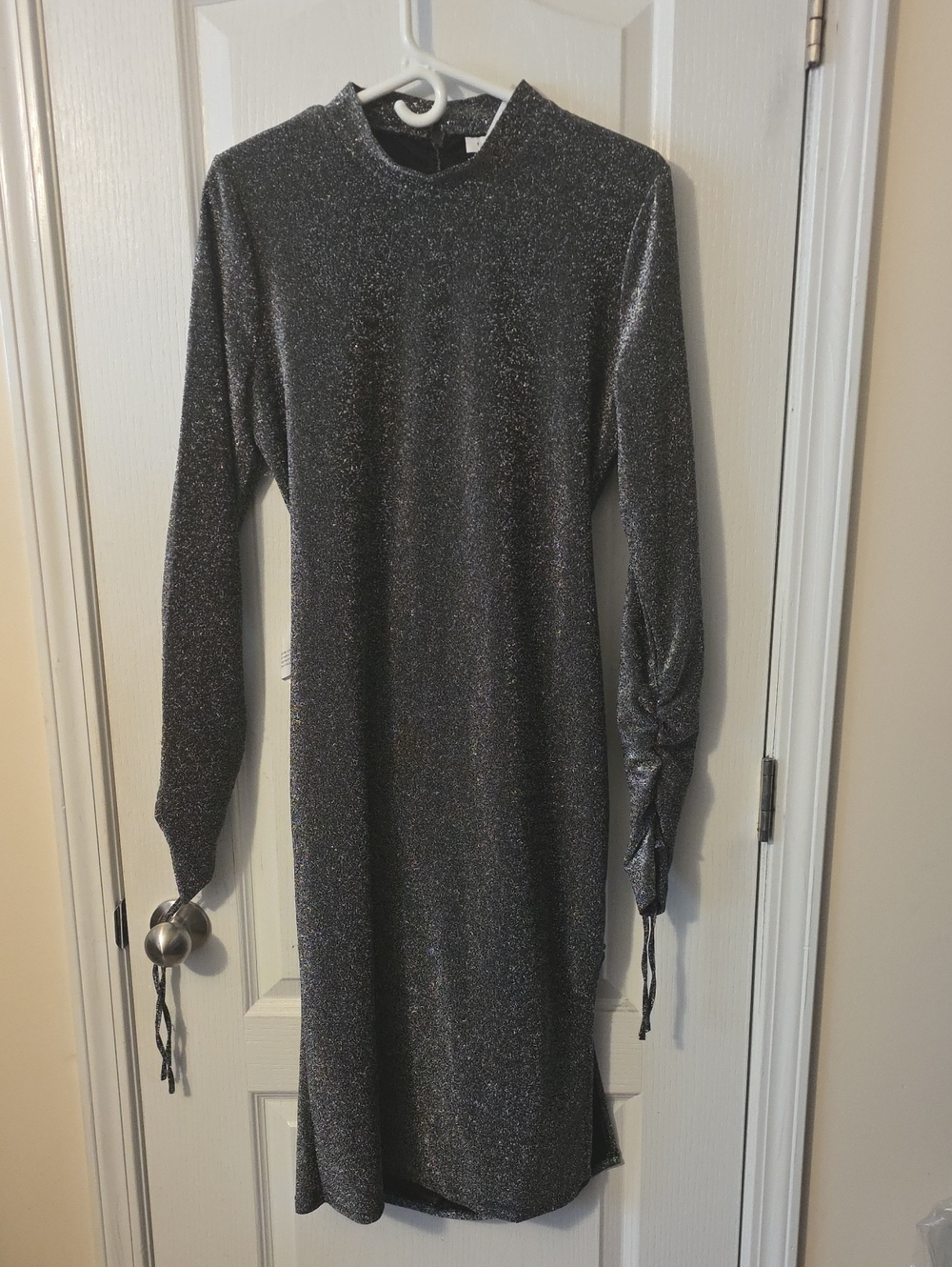 Topshop Sparkle Long-Sleeve Metallic Knit Dress - Silver